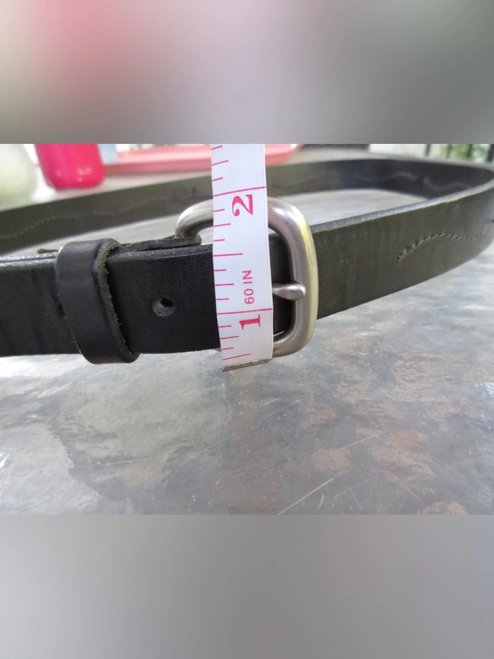 Eddie Bauer Black Leather Belt with Matte Silver Buckle 36-40”